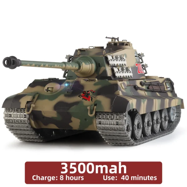 Heng Long rc tanks 1/16 German King Tiger tank Model(Metal Road Wheel & Sprocket wheel & Gun canal)(360ﾂｰRotating Turret) - Image 8