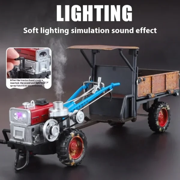 foambox:Spary 1:24 Walking Tractor Alloy Diecast Retro Truck Model Home Interior Decoration Collection Ornament With Sound Light Toys - Image 5