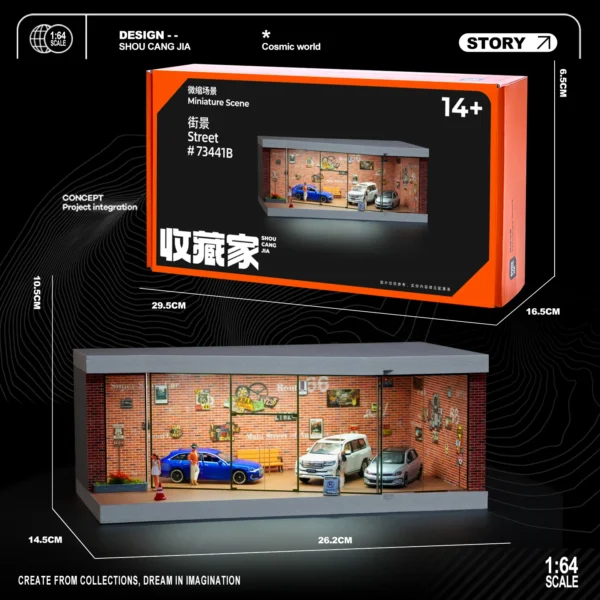 1/64 Auto Shop Miniature Scene Model Simulation Parking Lot with Lights Garage Storage Display Box - Image 4