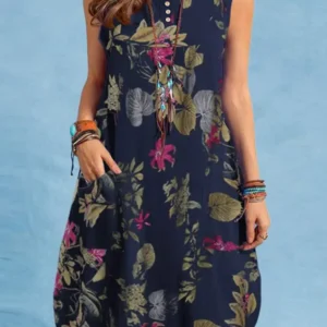 ZANZEA Bohemian Beach Dress Summer Vintage Floral Printed Sundress Women Sleeveless Knee-length Robe Holiday Vestidos Sarafans