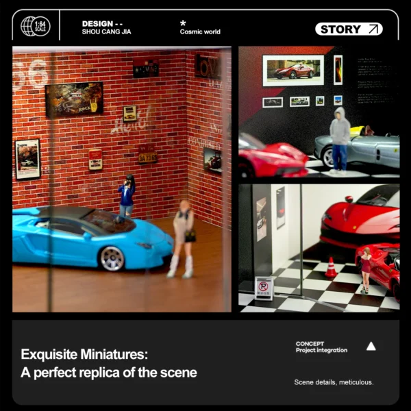 1/64 Auto Shop Miniature Scene Model Simulation Parking Lot with Lights Garage Storage Display Box - Image 3