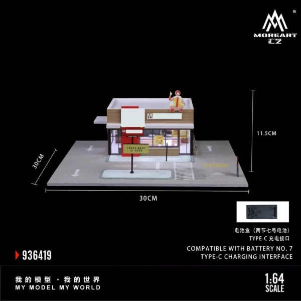 More Art 1:64 American Hamburger Restaurant Parking Lot Diorama Light Version Diorama for Display&Collection&Gift - Image 6
