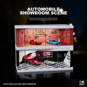 1/64 Auto Shop Miniature Scene Model Simulation Parking Lot with Lights Garage Storage Display Box