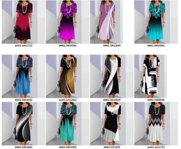 New Women's Dresses Striped Printed Elegant Casual O Neck Short Sleeve Summer Dresses Fashion Ladies Plus Size Clothing Vestidos - Image 6