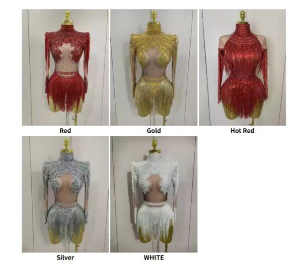 Women Sparkly Rhinestone Sequin Tassel Stretch Bodysuits 2025 New Arrival Birthday Party Nightclub Dj Stage Performance Costume - Image 4