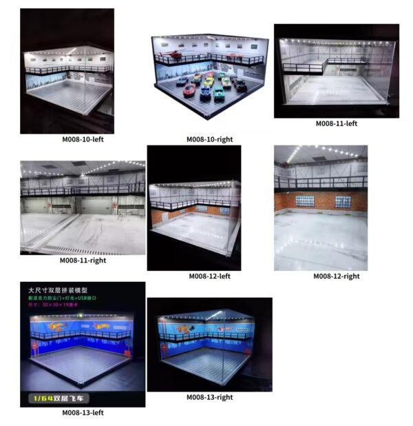 XuFan 1:64 Diorama Car Garage Model Set 1:64 Assemble Diorama USB LED Lighting Model Car Garage Parking Lots Miniatures Models - Image 7