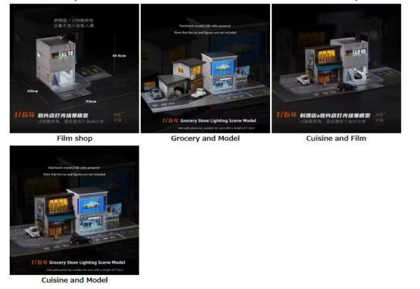 1:64 Diorama Car Garage Model LED City Street Japanese Store Scene Display Toys - Image 8