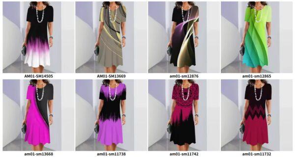 New Women's Dresses Striped Printed Elegant Casual O Neck Short Sleeve Summer Dresses Fashion Ladies Plus Size Clothing Vestidos - Image 7