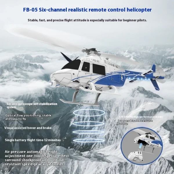 Fb 05 6 Channel Remote Control RC Helicopter 2.4G Optical Flow Positioning Air Pressure High Quality Entertainment Grade Toy - Image 3