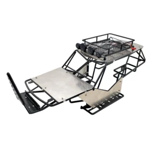 A42F for 1/10 Scale RC Axial Wraith Metal Roll Cage Frame Body with Roof Rack and Metal Sheets Side Step Black