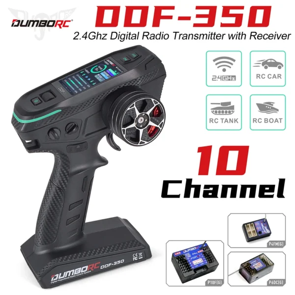 DUMBORC 2.4G 10CH Digital Radio Remote Controller DDF 350 Transmitter with Receiver for RC Car Boat Tank LCD FHSS System