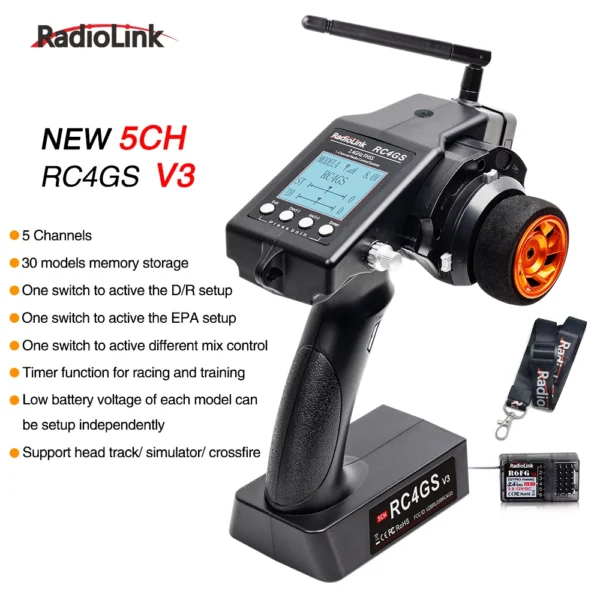 Radiolink RC6GS V3 2.4G 7 Channel Radio Transmitter with R7FG Receiver Gyro Telemetry Included Remote Controller for RC Car Boat - Image 7