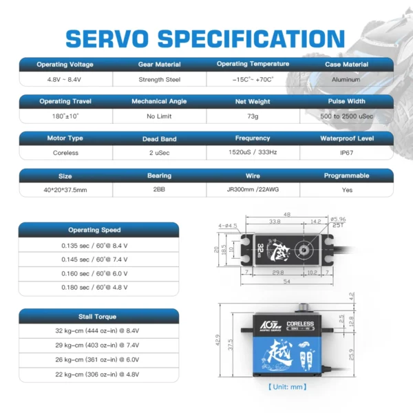 Special Offer AGFRC A73CHLW 32KG Digital Coreless High Torque 1/10 HV Programmable Waterproof Servo For 1/10 RC Car Crawler Boat - Image 5