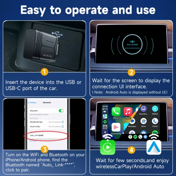2025 HEYINCAR 2in1 Wireless Android Auto Adapter Carplay Smart Dongle Plug and Play For Kia Volvo Audi MG Opel VW Hyundai Jeep - Image 4
