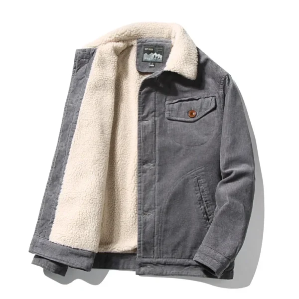 Korean Fashion High Quality Warm Casual Parka Jackets Men's Winter Plus Velvet Jacket Corduroy Tooling Solid Color Cotton Jacket - Image 3