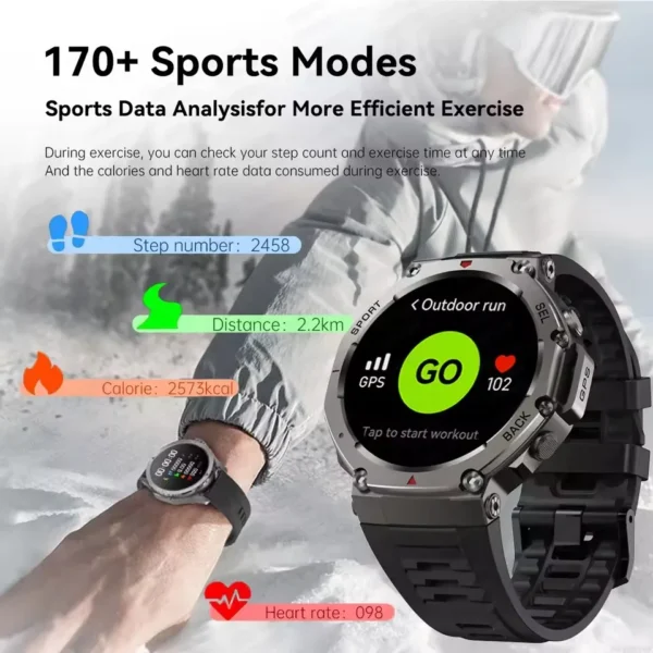 2025 New Military Bluetooth Call Smart Watch Built in GPS Compass Barometric Altimeter 10ATM Waterproof Sports Smartwatches Men - Image 6