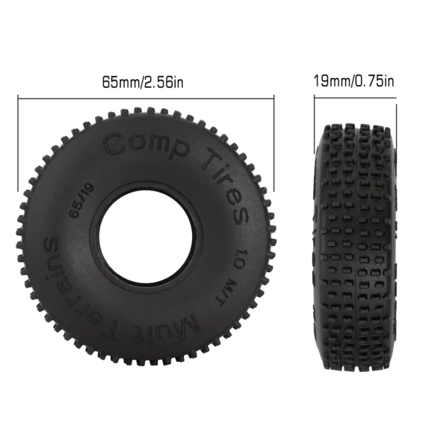 INJORA 1.0 Rock Crawler Comp Pins Multi Terrains Wheel Tires 65*19mm for 1/18 1/24 RC Car Axial SCX24 AX24 Rock Buggy (T2440) - Image 4