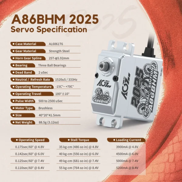 AGFRC A86BHM 55KG Digital Servo High Torque Programmable  Full Metal Gear Brushless RC Servo Motor for 1/8 1/10 RC Car - Image 4