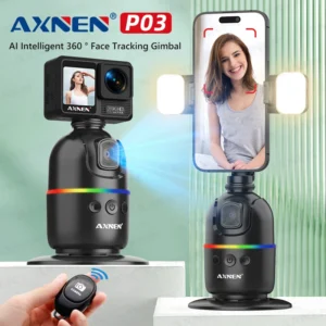 Smart Auto Face Tracking Desktop AI Gimbal for Smartphone & Action Camera 360 Rotation Follow Focus Vlog Kit Option with light and remote