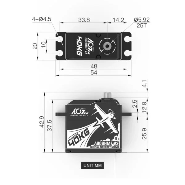 [A80BHMF V2 40kg] AGFRC Aircraft Servo A80BHMF V2 40kg Programmable Steel Titanium Gear Digital Brushless Standard Servo For 30 200CC RC Airplane - Image 2