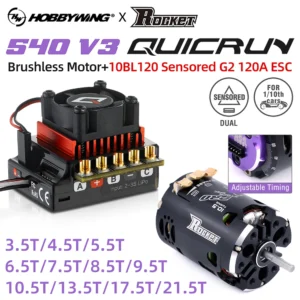 Hobbywing QUICRUN 10BL120 120A ESC w/Rocket 540 V3 4.5T Motor Sensored Brushless Combo for Competition 1/10 1/12 F1 RC Car