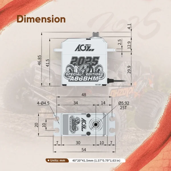AGFRC A86BHM 55KG Digital Servo High Torque Programmable  Full Metal Gear Brushless RC Servo Motor for 1/8 1/10 RC Car - Image 3