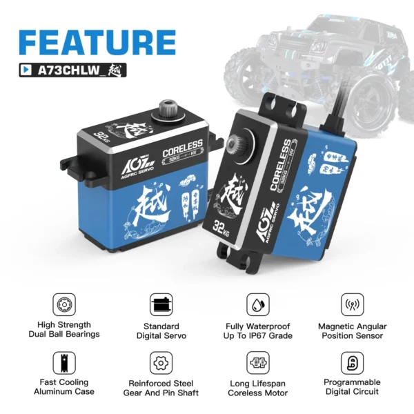 Special Offer AGFRC A73CHLW 32KG Digital Coreless High Torque 1/10 HV Programmable Waterproof Servo For 1/10 RC Car Crawler Boat - Image 2