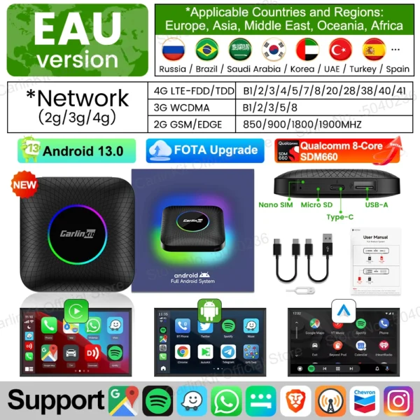 2025 Carlinkit 8G+128G Smart CarPlay Ai Box Android 13 Qualcomm SM6225 660 8 Core Wireless Android Auto&CarPlay GPS For YouTube - Image 7