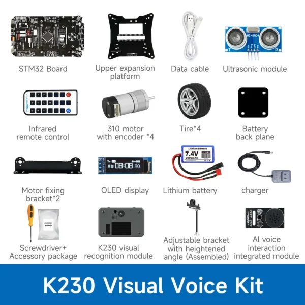 [K230 Visual VoiceKit] STM32 Smart Car Adopt STM32F103ZET67 Chip With 310 Encoder Motor Ultrasonic Module STM32 Development Board And Robot Car 2 in 1