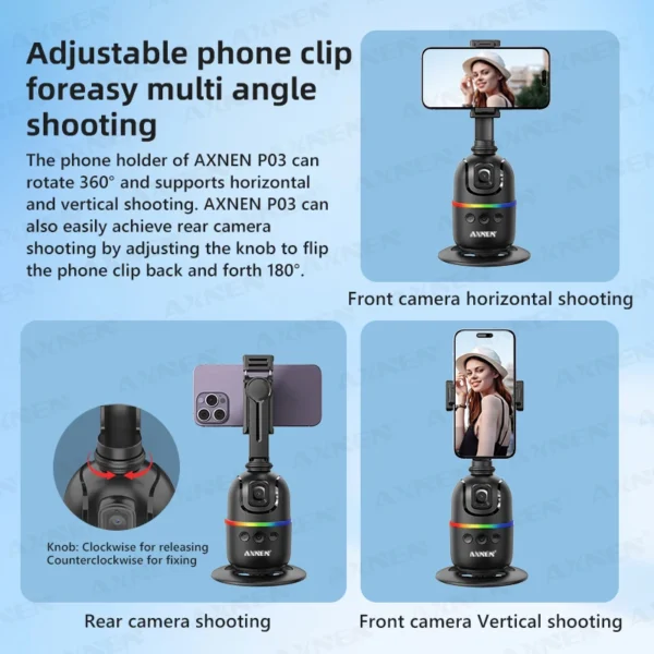 Smart Auto Face Tracking Desktop AI Gimbal for Smartphone & Action Camera 360 Rotation Follow Focus Vlog Kit Option with light and remote - Image 4