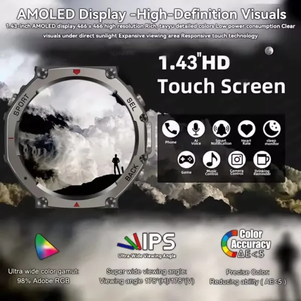 2025 New Military Bluetooth Call Smart Watch Built in GPS Compass Barometric Altimeter 10ATM Waterproof Sports Smartwatches Men - Image 4