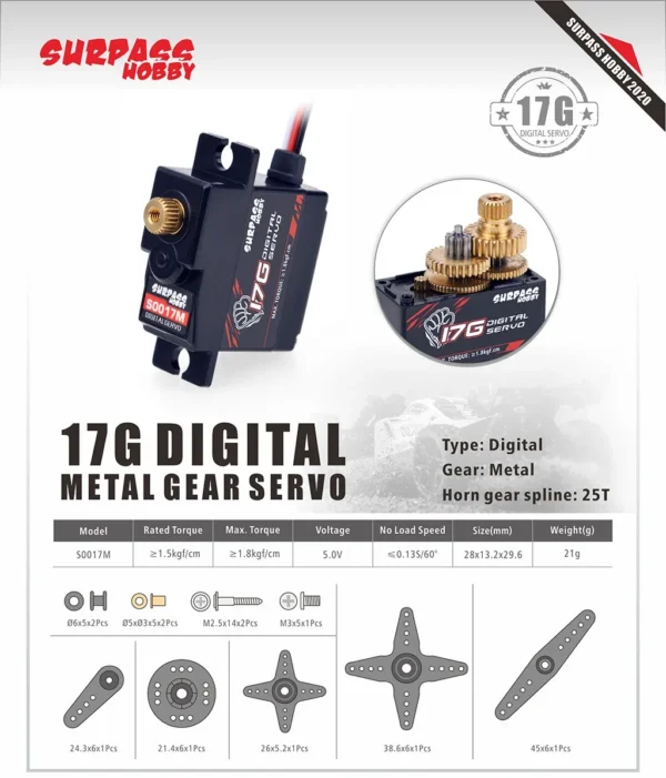 Surpass Hobby 9G 17G 25G 3KG 6KG 15KG Metal/Plastic Gear Digital Servo for RC Car Plane Robot Boat Wltoys Axial SCX24 Model Toy - Image 10