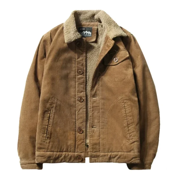 Korean Fashion High Quality Warm Casual Parka Jackets Men's Winter Plus Velvet Jacket Corduroy Tooling Solid Color Cotton Jacket - Image 4