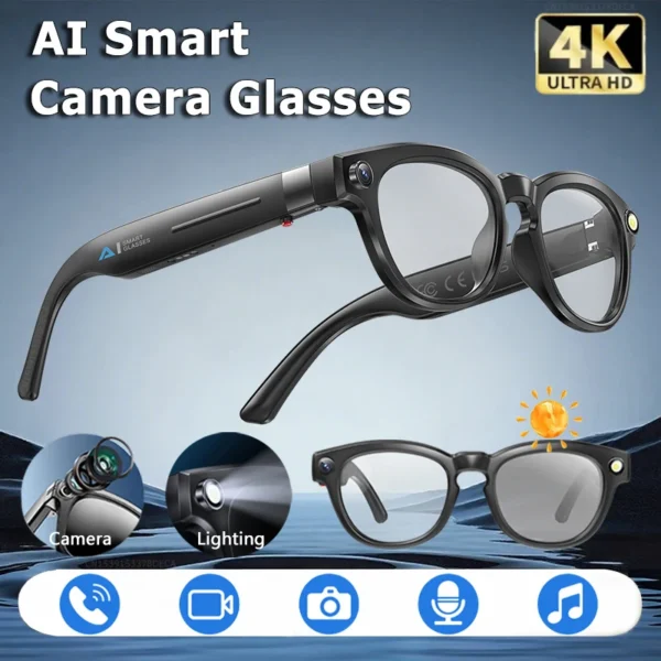 4K AI Smart Camera Glasses 800MP Bluetooth Smart Glasses Call Playing Music Object Recognition AI Translation Multifunction 2025