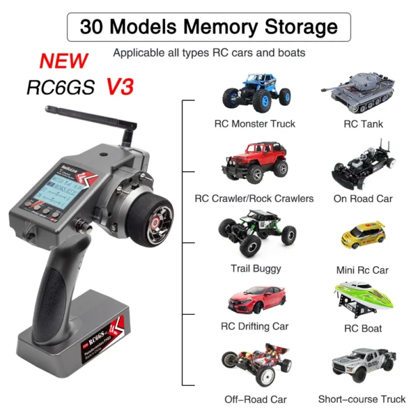 Radiolink RC6GS V3 2.4G 7 Channel Radio Transmitter with R7FG Receiver Gyro Telemetry Included Remote Controller for RC Car Boat - Image 6
