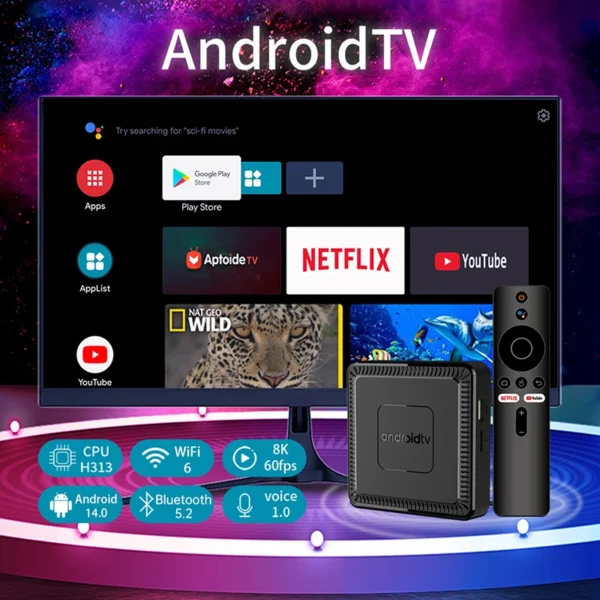 2025 New Q7 Smart TV Box Android14 Allwinner H313 8G+128GB ROM Dual Band WiFi 6 Bluetooth 5.2 Google Voice Remote Media Player - Image 5