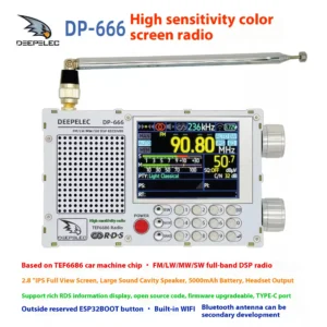 DP 666 TEF6686 Radio High Sensitivity Full Band FM AM LW MW SW Shortwave ESP32 RDS 2.8 inch IPS LCD DEEPELEC