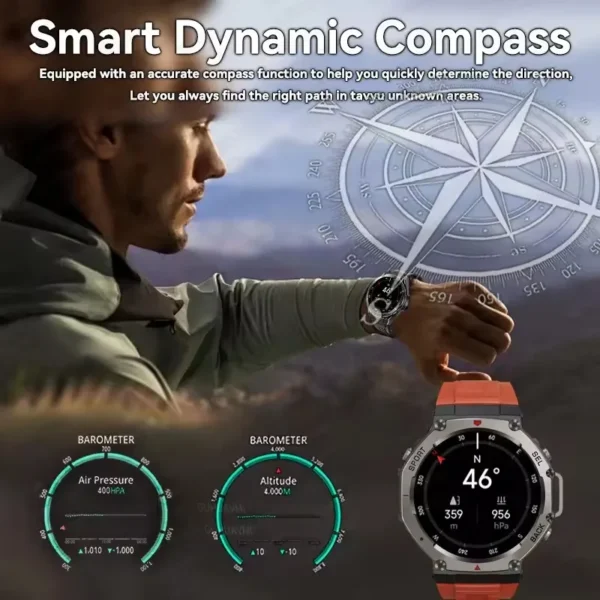 2025 New Military Bluetooth Call Smart Watch Built in GPS Compass Barometric Altimeter 10ATM Waterproof Sports Smartwatches Men - Image 5