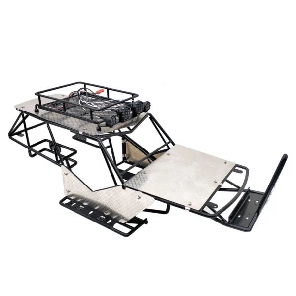 A42F for 1/10 Scale RC Axial Wraith Metal Roll Cage Frame Body with Roof Rack and Metal Sheets Side Step Black - Image 5
