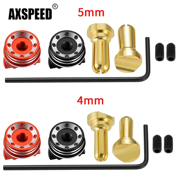 AXSPEED 1Set 4.0mm/5.0mm Brass Bullet Banana Plug RC Car Lip Battery Connector with Metal Heat Sink for RC Model Cars