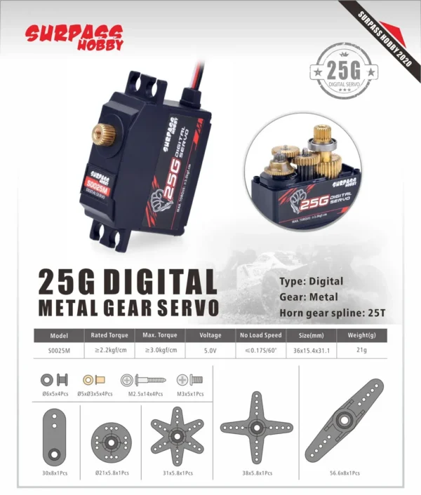Surpass Hobby 9G 17G 25G 3KG 6KG 15KG Metal/Plastic Gear Digital Servo for RC Car Plane Robot Boat Wltoys Axial SCX24 Model Toy - Image 11