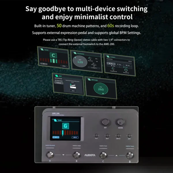 Udota Ame 200 Multi Effects Pedal with Built In Tuner 50 Drum Machines & Looper for Guitar Practice and Home Studio - Image 5