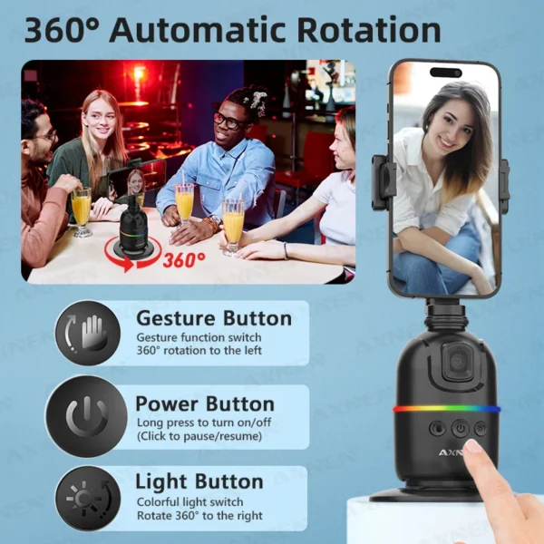 Smart Auto Face Tracking Desktop AI Gimbal for Smartphone & Action Camera 360 Rotation Follow Focus Vlog Kit Option with light and remote - Image 5