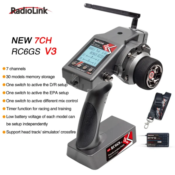 Radiolink RC6GS V3 2.4G 7 Channel Radio Transmitter with R7FG Receiver Gyro Telemetry Included Remote Controller for RC Car Boat - Image 8