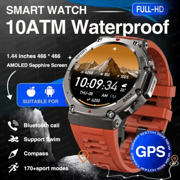 2025 New Military Bluetooth Call Smart Watch Built in GPS Compass Barometric Altimeter 10ATM Waterproof Sports Smartwatches Men - Image 8