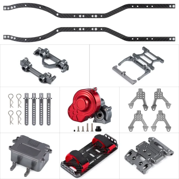 HooCrawler 1/10 RC Crawler Frame Chassis Carbon Rails Aluminum Chassis Frame Kit with Gearbox for SCX10 Rock Off Road Truck - Image 3