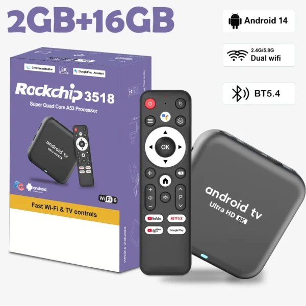 2G+16G Original Smart TV Box Android 14 Q18 Streaming Media Player Rackchip RK3518 Dual Wifi 2.4G&5G 8K Google Voice Set Top Box 2025 - Image 6