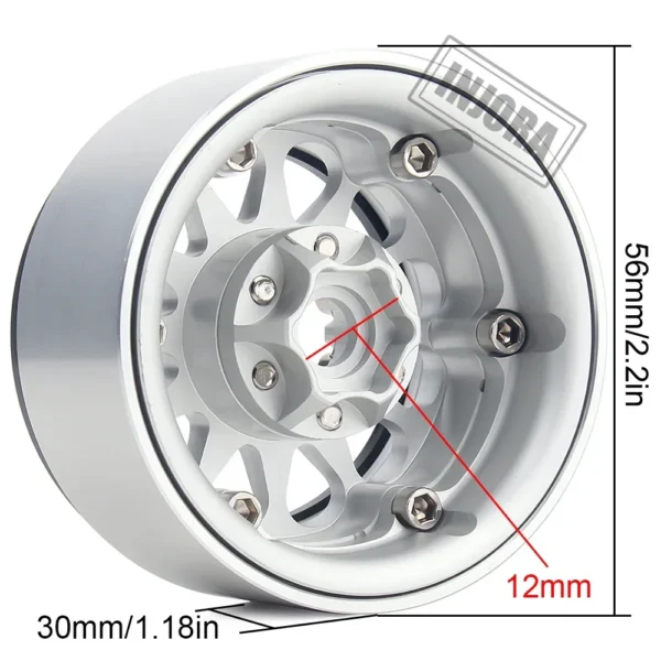 INJORA 4PCS Metal 1.9 Beadlock Wheel Rim 12 Spoke Wheel Hub for 1:10 RC Crawler Axial SCX10 II 90046 AXI03007 TRX 4 Tamiya MST - Image 3