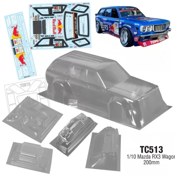 lexan-body-sets: TC513 1/10 Mazda RX3 Wagon Polycarbonate Lexan Car shell body 200mm W/Light Bucket and Decal sheet - Image 2
