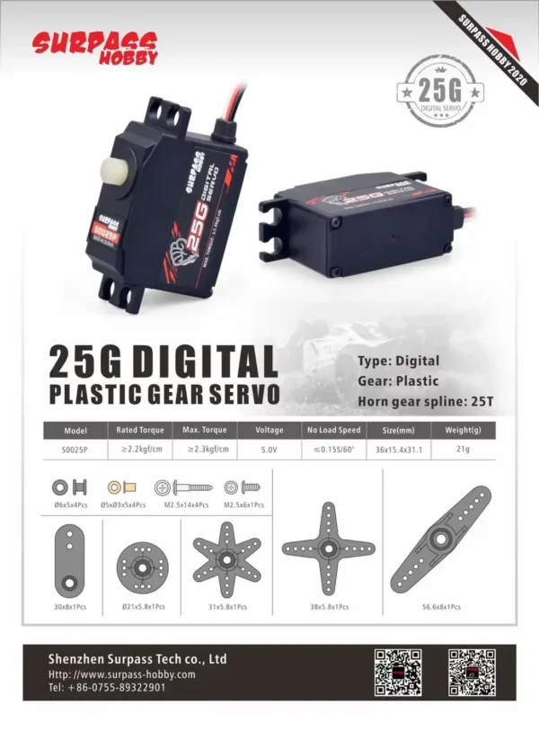 Surpass Hobby 9G 17G 25G 3KG 6KG 15KG Metal/Plastic Gear Digital Servo for RC Car Plane Robot Boat Wltoys Axial SCX24 Model Toy - Image 8